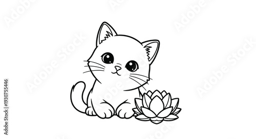 Cute Kitten with Succulent Plant