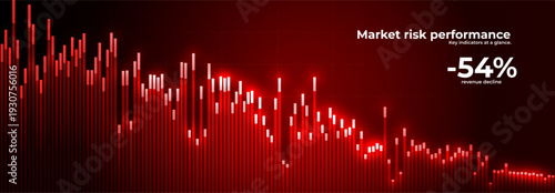 Stock Downturn Trend Red Graph Report. Downward Growth Financial Crisis Chart. Global Finance Collapse. Sanctions Tariffs Consequences, Trade War, Presentation Background Design. Vector Illustration