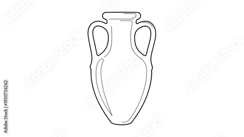 Minimalist outline illustration of a classic ancient vase or amphora featuring two handles and a curved body shape.