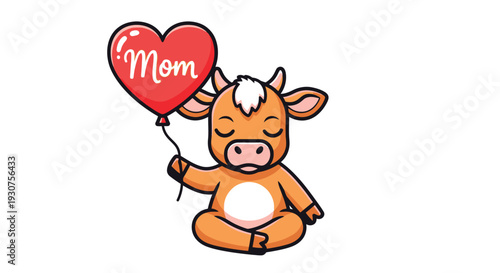 Cute Calf Kid with Heart Balloon Saying Mom
