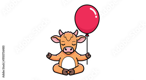 Cute Calf Childbirth Celebration with Balloon