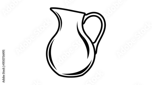 Classic black and white line drawing of a traditional rounded glass or ceramic pitcher with a handle on a white background.