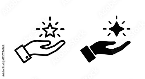 Hand holding a shining star icon in outline and silhouette, symbolizing talent or brilliance