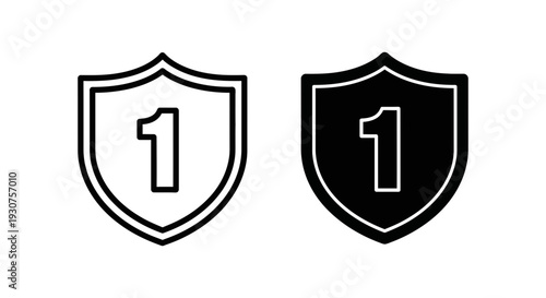 Number one status: Shield icon with the digit '1' signifies first place, achievement, and top ranking in a competition or rating.