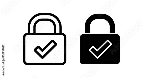 Padlock with Checkmark Icon: Symbolizing Security, Safety, Approved Access, and Data Protection