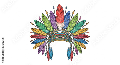 Colorful Native American Headdress with Feathers.