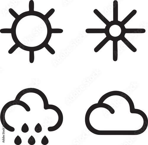 Weather forecast vector line icons. sun with clouds, rain, weather conditions symbols