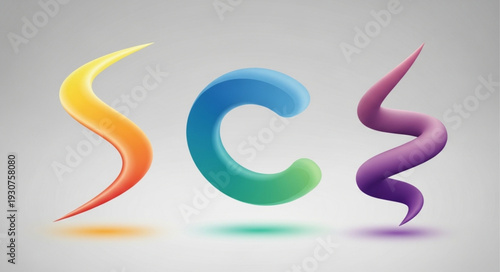 Three abstract colorful fluid shapes on a light background.
