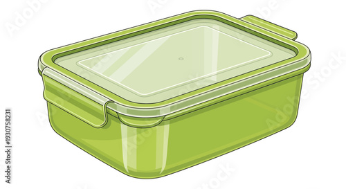 Green plastic rectangular food storage container.