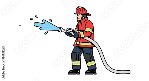 Firefighter spraying water from hose.