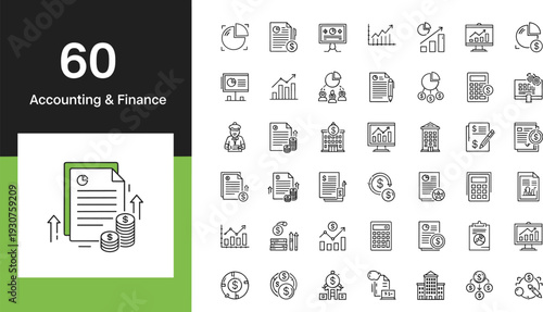 Accounting and Finance Line Icon Set with Budget Report Banking Investment Calculator and Money Management Symbols Editable Stroke Vector Collection