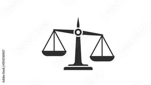 Balanced black silhouette of a classic scale of justice represents equality, fairness, and the legal system in a simple graphic design.