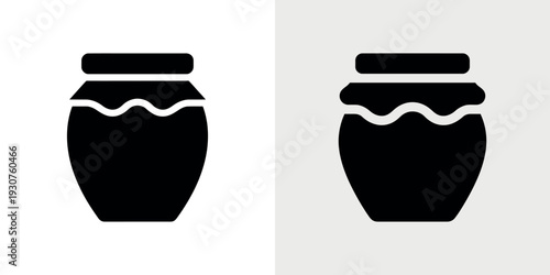 Black jars with wavy lines on white and gray backgrounds
