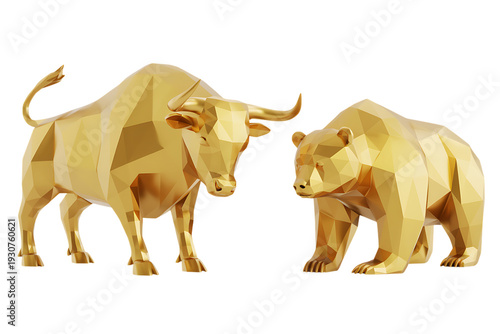Golden bull and bear, stock market, finance