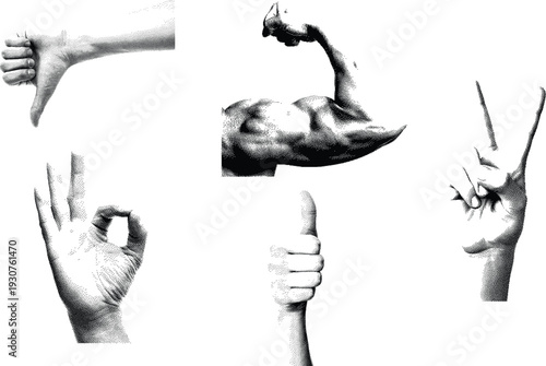 Black halftone hand gesture collection isolated on white