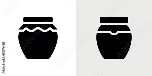 Black silhouette jars with lids on white and gray backgrounds