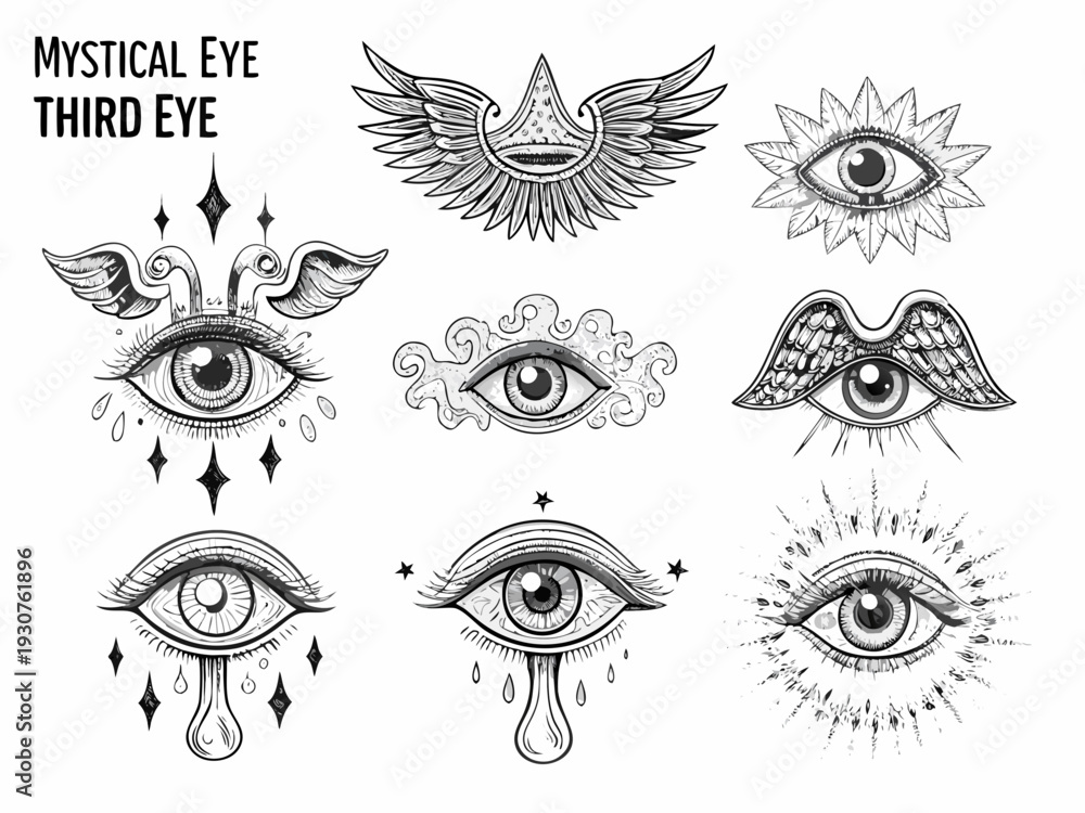 Obraz premium Mystical eyes and wings a collection of intricate black and white illustrations