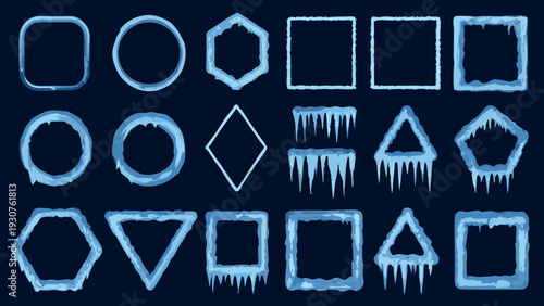 Collection of geometric shapes with a frosty icy blue texture