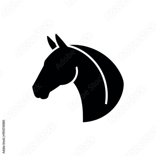 Black silhouette of a horse head on white background