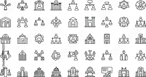 Legal System Corporate Structure Thin Line Icons