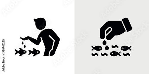 Black silhouette of person and hand feeding fish people