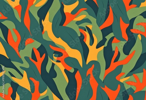 Dynamic organic shape texture in green and orange