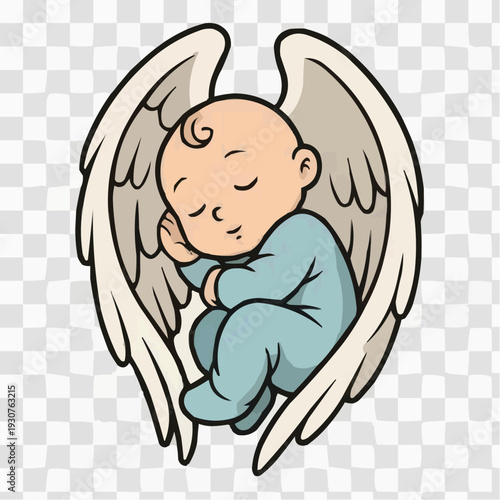 Baby angel sleeping with wings 