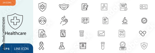 Healthcare icons set with various medical symbols and logos