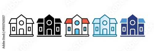 School Building Icon Set Multiple Style Collection
