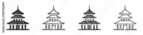 Sketch temple icon design set