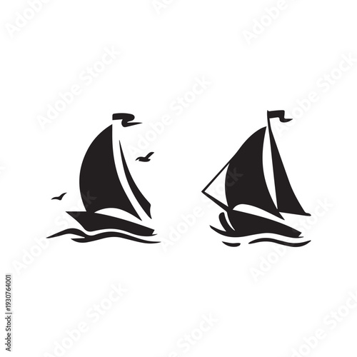 Sailing boat, sailboat symbol logo on white background 