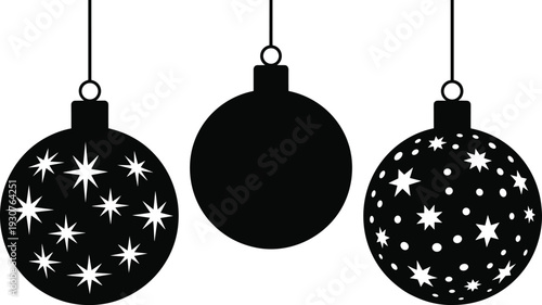 Christmas ball ornament icon silhouette set featuring festive holiday decoration vector illustration isolated on dark background