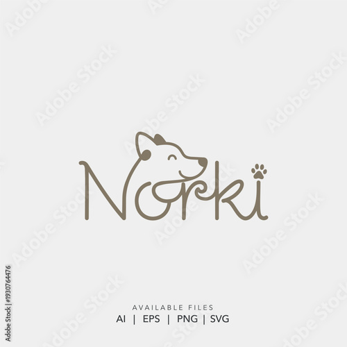 Minimalist Dog Logo Design with Puppy Face and Paw Print Icon for Pet Care and Veterinary Branding