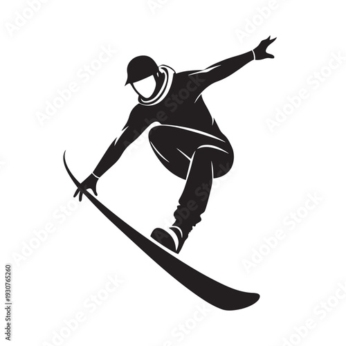 A male snowboarder in mid-air performing a trick on his board against a clean white background, capturing dynamic action and extreme sports