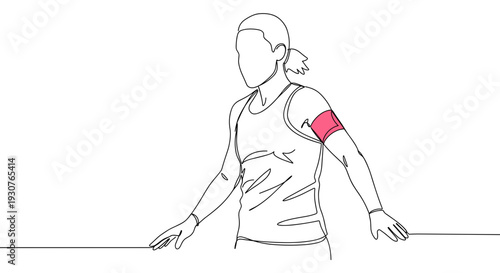 Monoline illustration of a person wearing a pink armband during a workout session on a transparent background