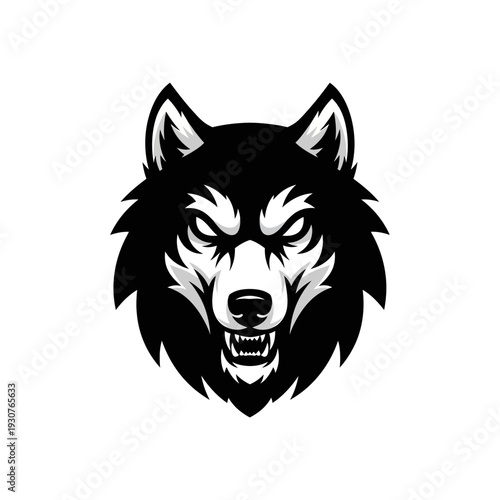 Wallpaper Mural Intense wolf head illustration with sharp teeth white and black design Torontodigital.ca