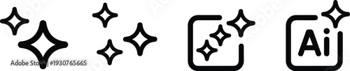 Sparkle star icon set with AI generate symbol vector illustration isolated on dark background for technology interface design