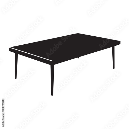 Black rectangular coffee table with tapered legs, modern minimalist design for living rooms and contemporary interior spaces