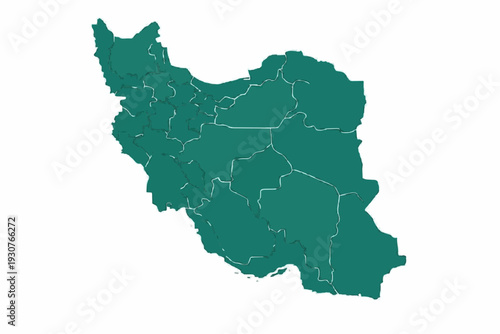 Iran Map Persian Green Vector Silhouette with Provincial Borders