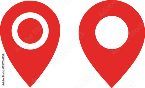 3D red push pin vector icon set featuring map markers and navigation pointers for web travel and business location sign symbols on a circle button