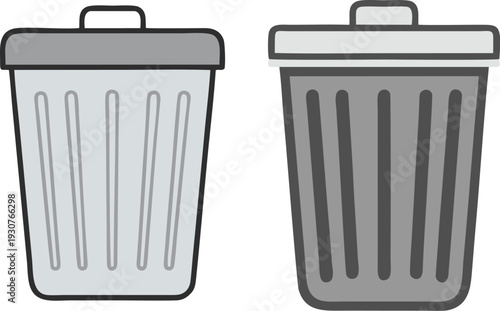 Black trash can icon and waste bin container vector illustration isolated on white background as a symbol for garbage or delete