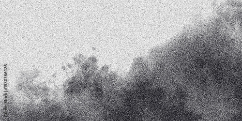 Abstract monochrome textured background with grainy overlay and soft focus cloud-like formations creating a moody atmospheric effect and subtle depth