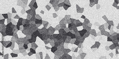 Geometric monochrome abstract pattern with irregular polygonal shapes and a grainy texture, creating a mosaic-like visual for modern backgrounds and design elements