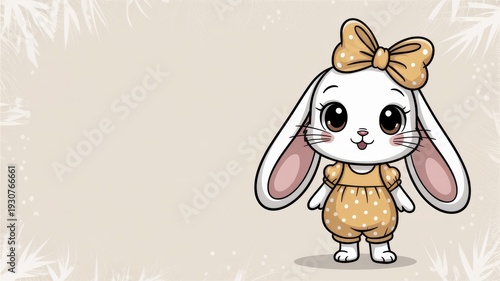 The cute Easter bunny is one of the main symbols of the Easter holiday. A bunny with a bow on his head. An image with a place for the text.