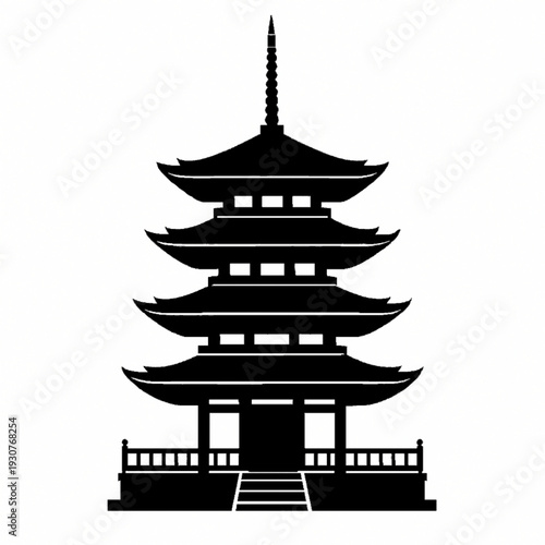 Minimalist Black Silhouette of a Traditional Japanese Five Story Pagoda