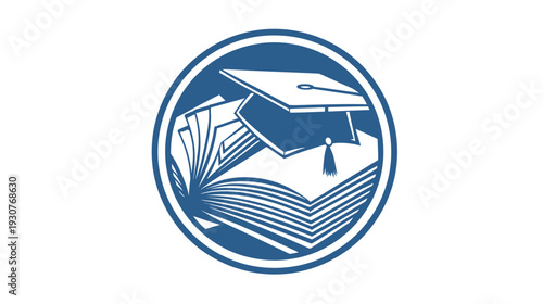 Education and Graduation Icon Vector. Academic Success Symbol with Open Book and Mortarboard Cap. Learning and Knowledge Concept Graphic.