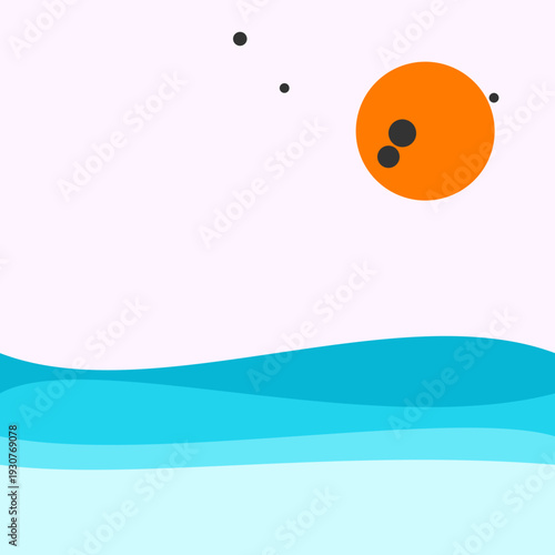 Vibrant sunset over serene ocean waves with stunning celestial bodies