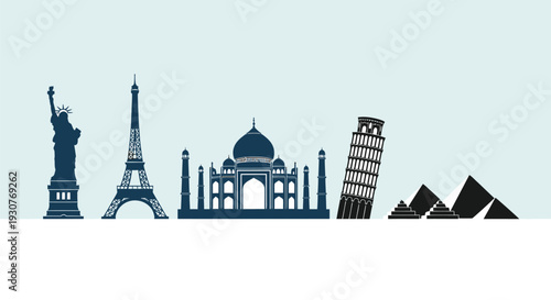 Set of 6 famous landmarks vector icons