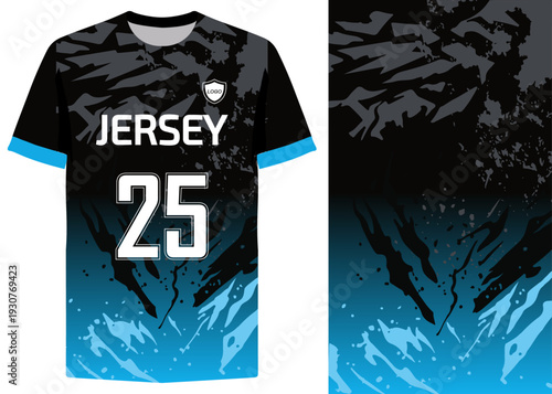 Sporty Jersey Design with Abstract Blue and Black Grunge Pattern, Dress, Jersey Sport Fashion Design.