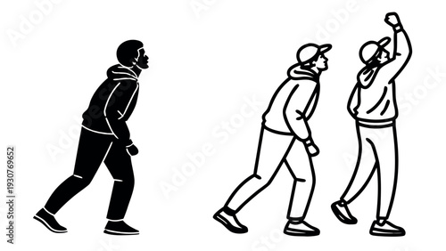 Minimalist Illustration of Figures Gazing Upward in Progression